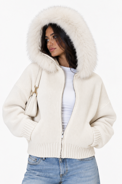 Fur Hood Knit Jacket