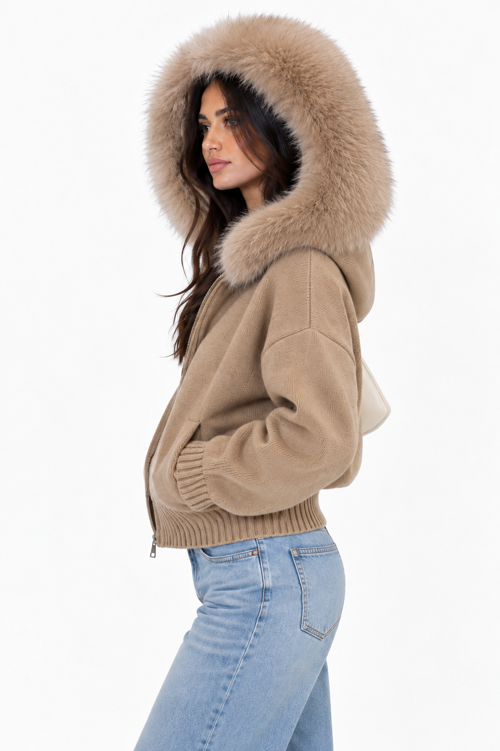 Fur Hood Knit Jacket