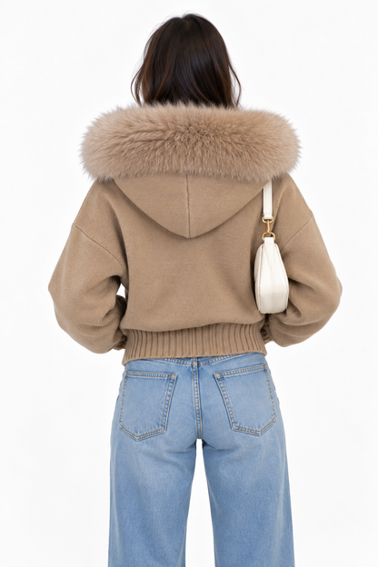 Fur Hood Knit Jacket