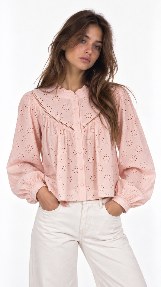 Pink Broderie Blouse